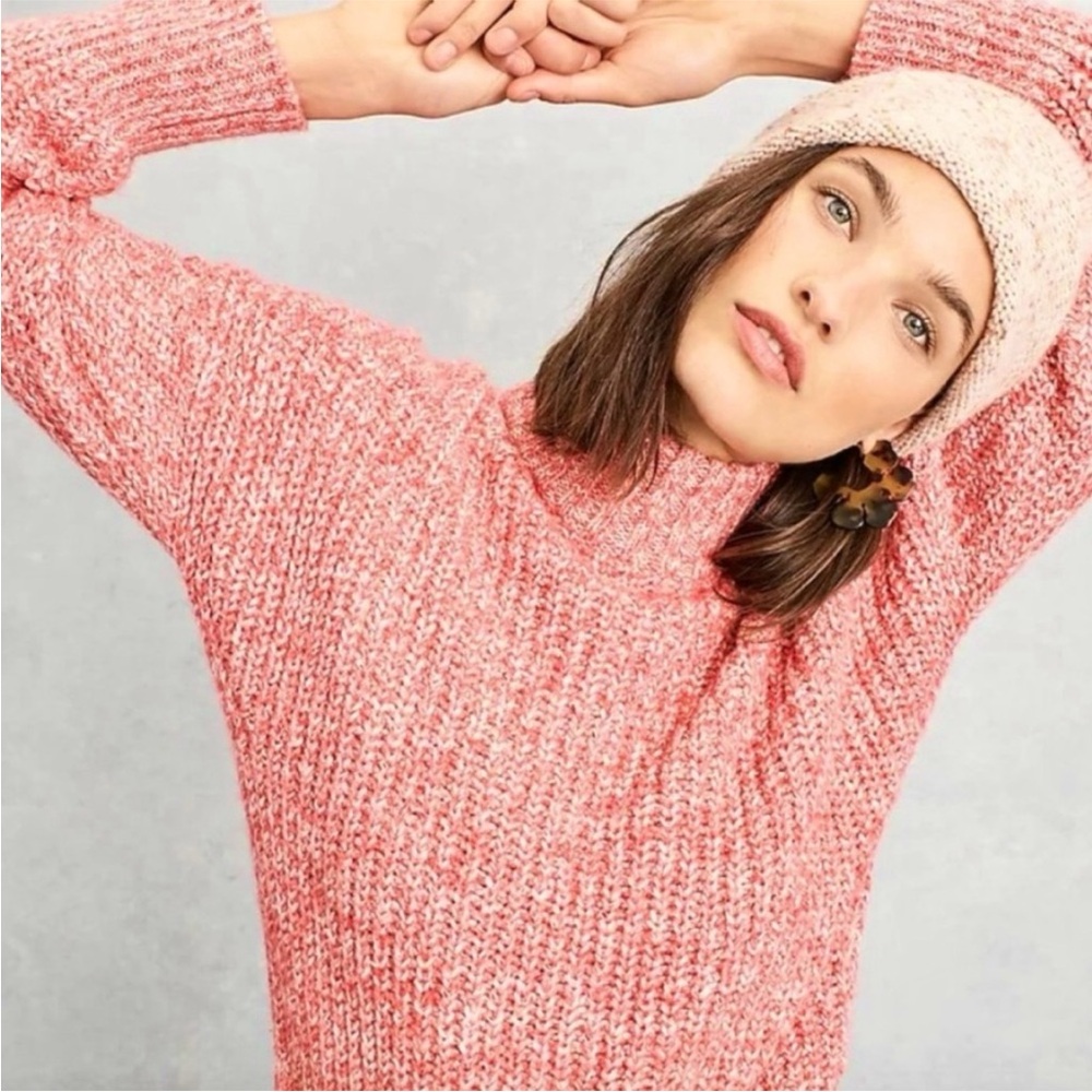 J. Crew | Women’s Salmon/Cream Chunky Mock Neck Long Sleeve Turtleneck Sweater L